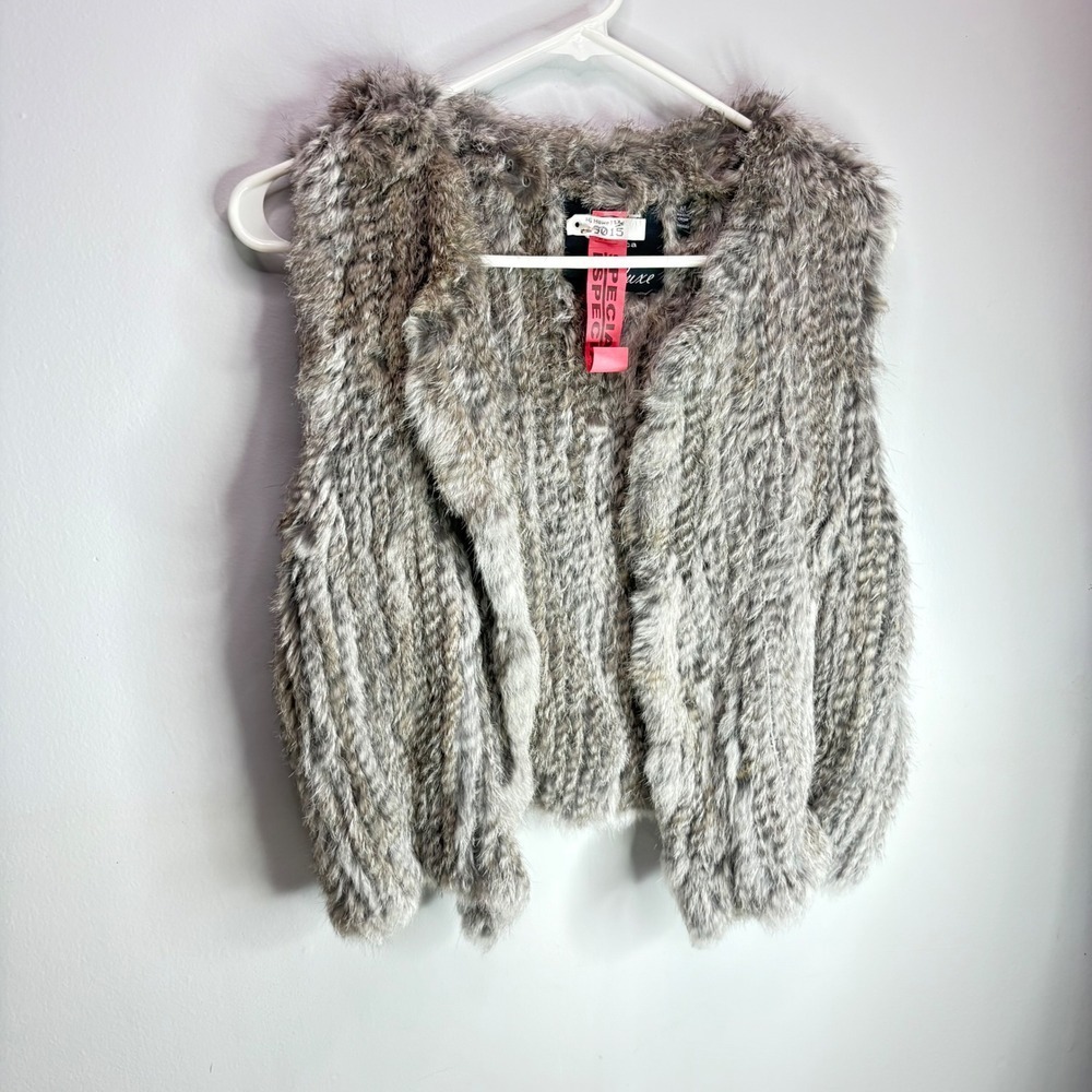 525 America Luxe Womens Grey Real Rabbit Fur Vest Vest Top Size M